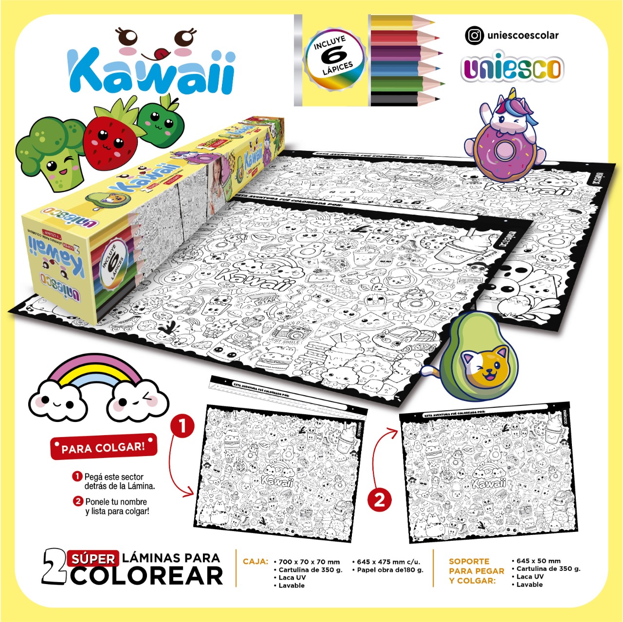 2 Láminas Para Colorear 70x50 Kawaii – Uniesco